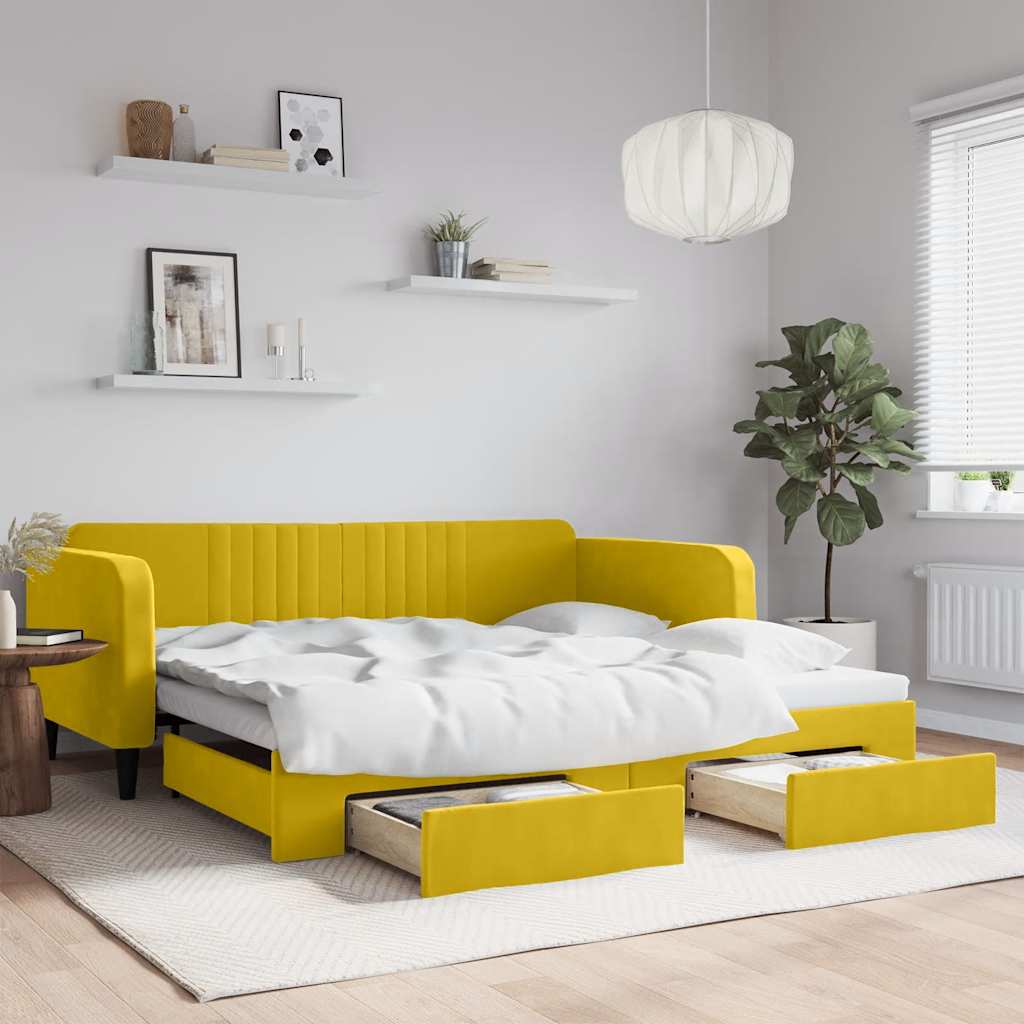 Divano Letto Estraibile con Cassetti Giallo 100x200cm Velluto