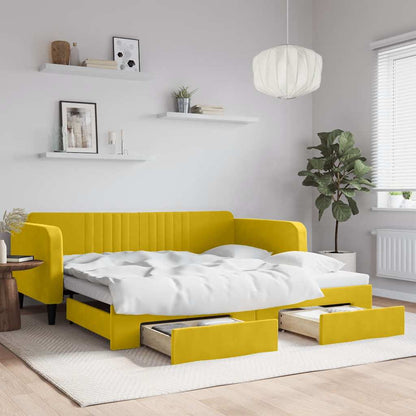 Divano Letto Estraibile con Cassetti Giallo 100x200cm Velluto