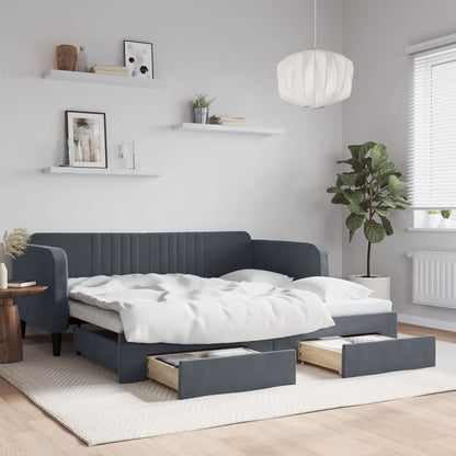 Divano Letto Estraibile Cassetti Grigio Scuro 90x190cm Velluto