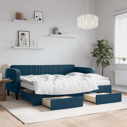 Divano Letto Estraibile con Cassetti Blu 80x200 cm in Velluto