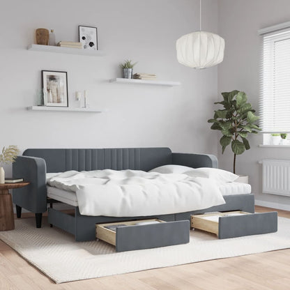 Divano Letto Estraibile Cassetti Grigio Scuro 80x200cm Velluto