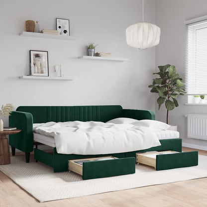 Divano Letto Estraibile Cassetti Verde Scuro 80x200cm Velluto