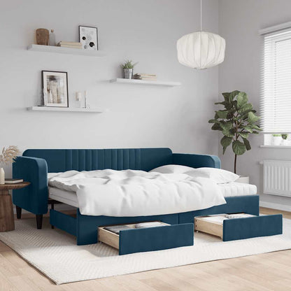 Divano Letto Estraibile con Cassetti Blu 90x200 cm in Velluto