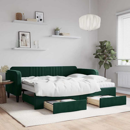Divano Letto Estraibile Cassetti Verde Scuro 90x200cm Velluto