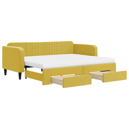 Divano Letto Estraibile con Cassetti Giallo 90x200cm in Velluto