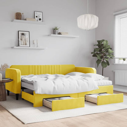 Divano Letto Estraibile con Cassetti Giallo 90x200cm in Velluto