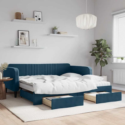 Divano Letto Estraibile con Cassetti Blu 100x200 cm in Velluto