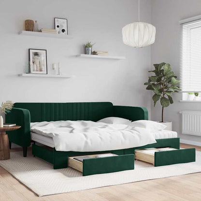 Divano Letto Estraibile Cassetti Verde Scuro 100x200cm Velluto