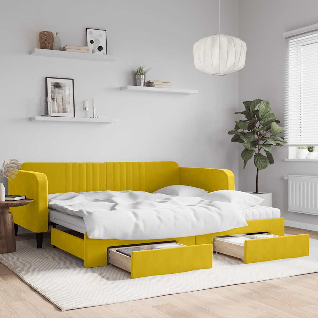 Divano Letto Estraibile con Cassetti Giallo 100x200cm Velluto