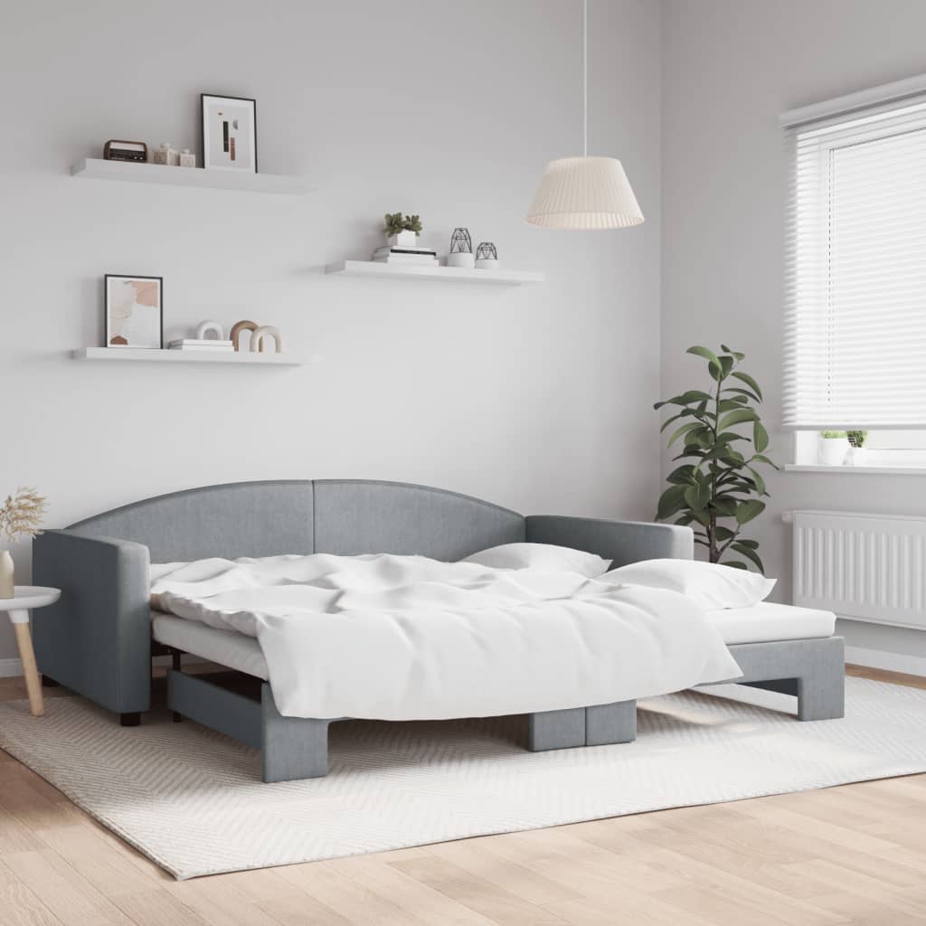 Divano Letto con Letto Estraibile Grigio Chiaro 100x200 Tessuto