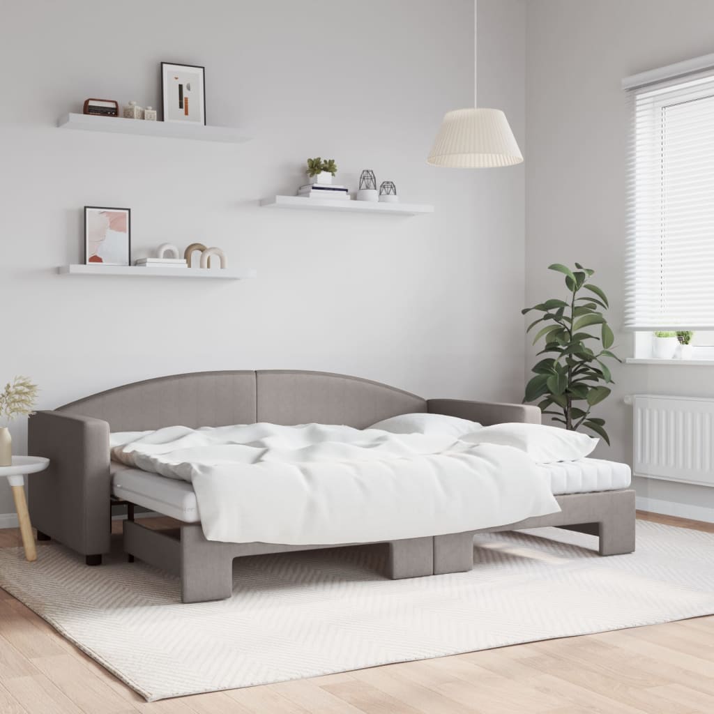 Divano Letto Estraibile con Materassi Tortora 80x200 cm Tessuto