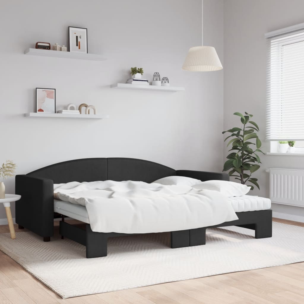 Divano Letto Estraibile con Materassi Nero 90x190 cm in Tessuto