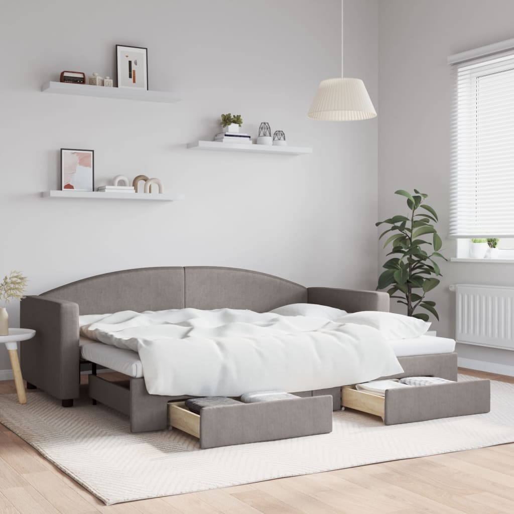 Divano Letto Estraibile con Cassetti Tortora 80x200 cm Tessuto