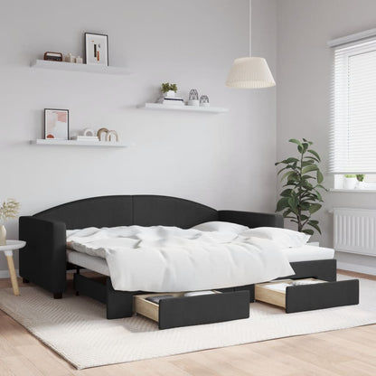 Divano Letto Estraibile con Cassetti Nero 90x190 cm in Tessuto