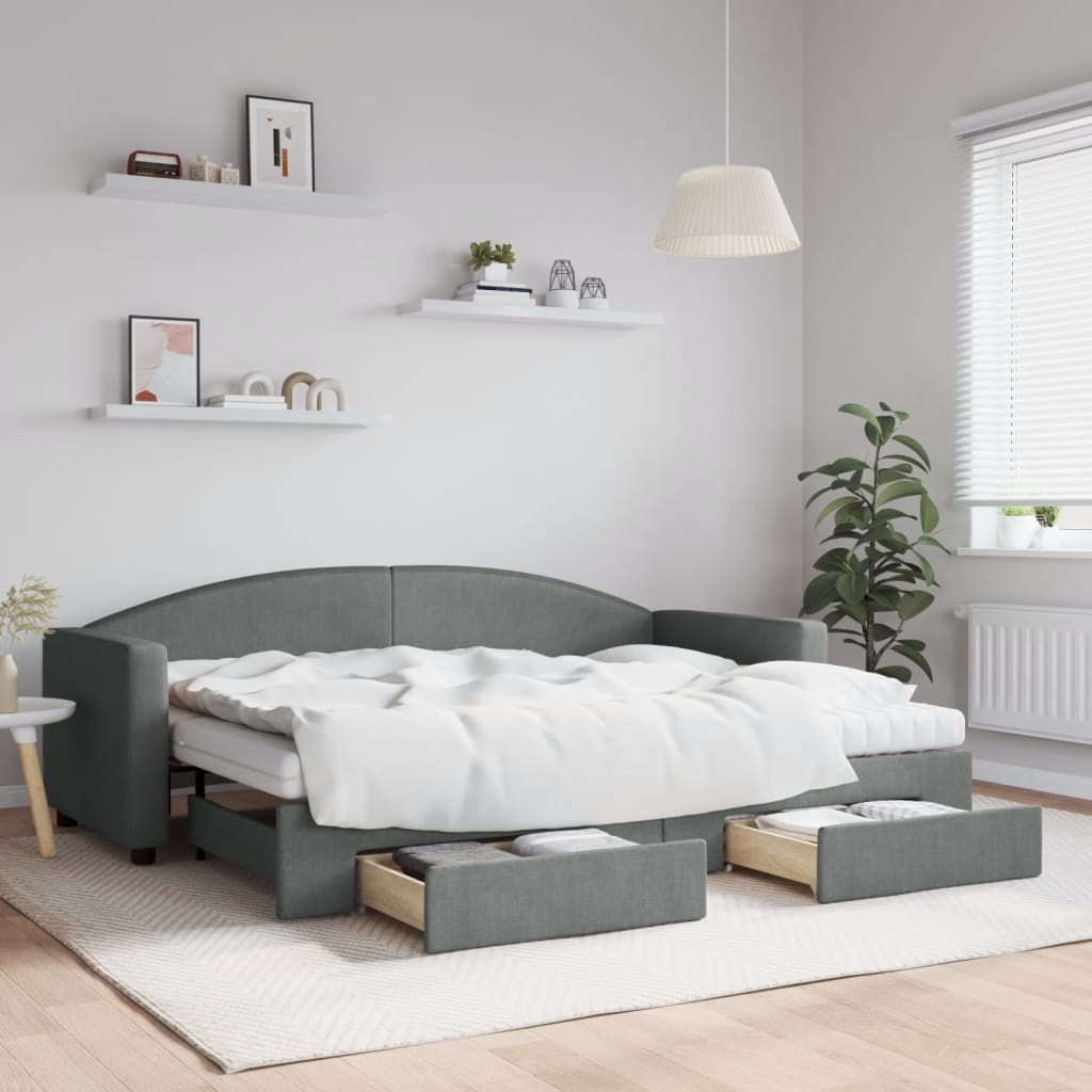 Divano Letto Estraibile Cassetti Grigio Scuro 80x200cm Tessuto