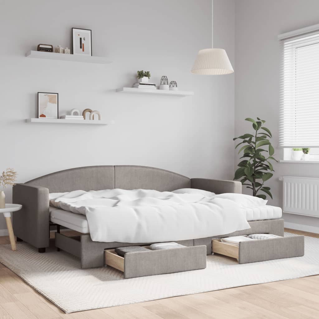Divano Letto Estraibile con Cassetti Tortora 80x200 cm Tessuto