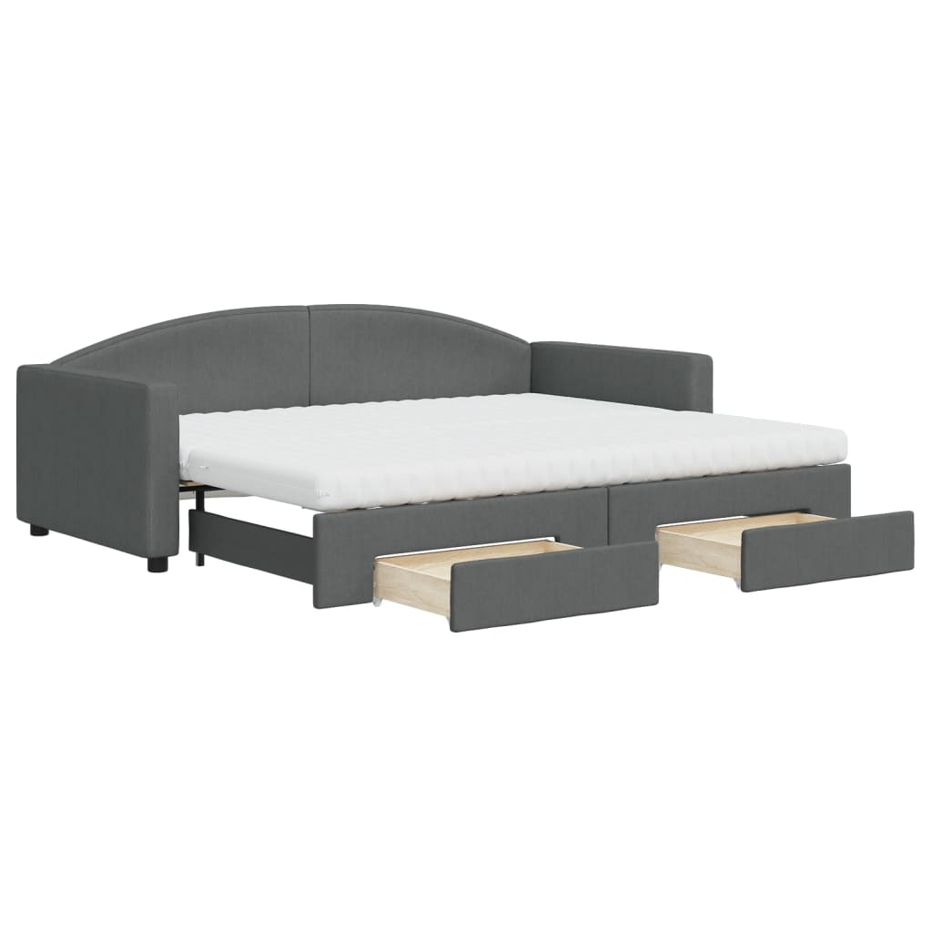 Divano Letto Estraibile Cassetti Grigio Scuro 90x200cm Tessuto