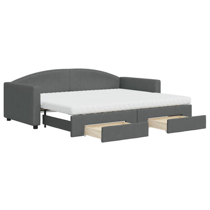 Divano Letto Estraibile Cassetti Grigio Scuro 90x200cm Tessuto