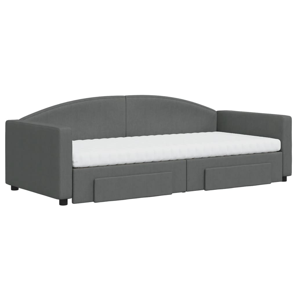 Divano Letto Estraibile Cassetti Grigio Scuro 90x200cm Tessuto