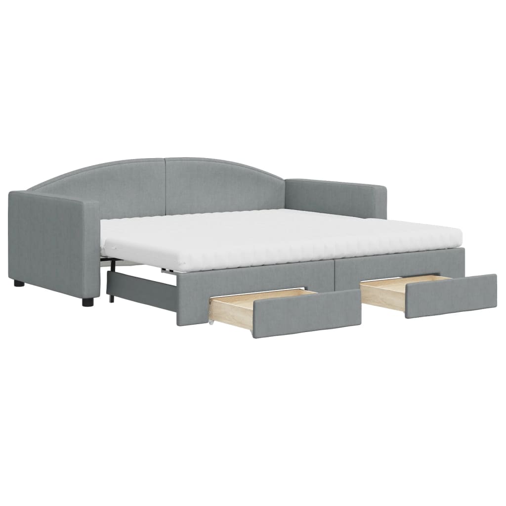 Divano Letto Estraibile Cassetti Grigio Chiaro 90x190cm Tessuto