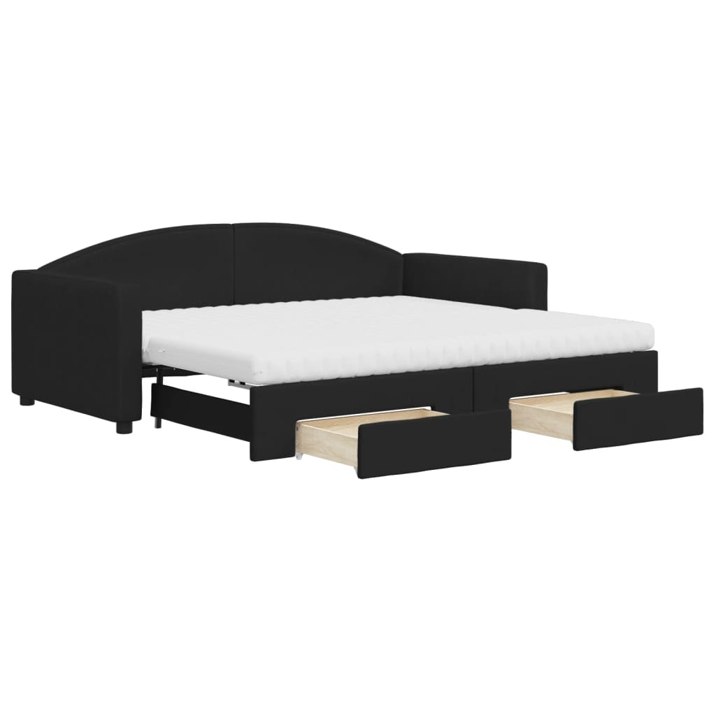 Divano Letto Estraibile con Cassetti Nero 90x190 cm in Tessuto