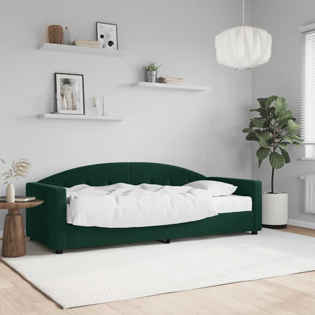Divano Letto con Materasso Verde Scuro 80x200 cm in Velluto