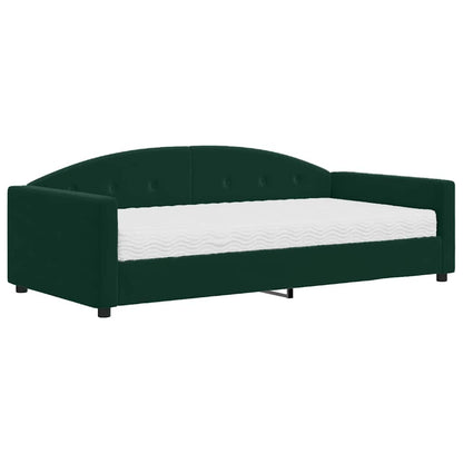 Divano Letto con Materasso Verde Scuro 100x200 cm in Velluto