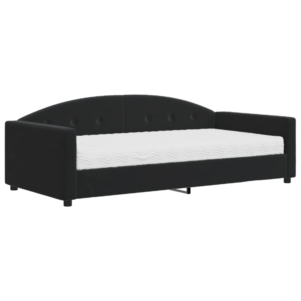 Divano Letto con Materasso Nero 100x200 cm in Velluto