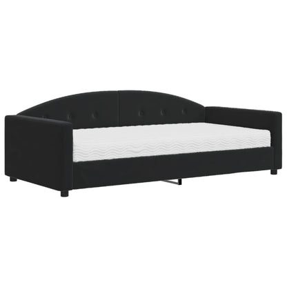 Divano Letto con Materasso Nero 100x200 cm in Velluto
