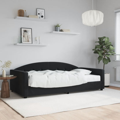 Divano Letto con Materasso Nero 100x200 cm in Velluto