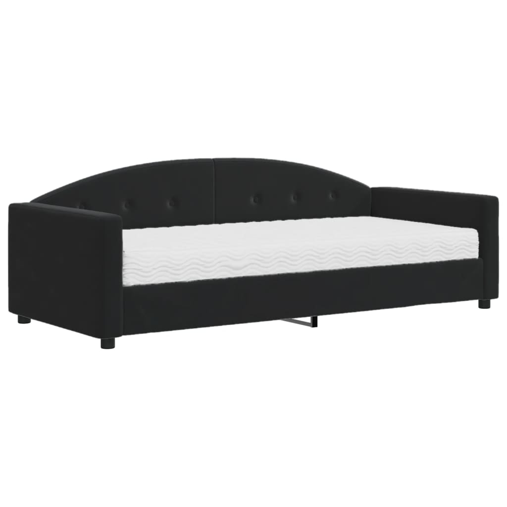 Divano Letto con Materasso Nero 90x190 cm in Velluto