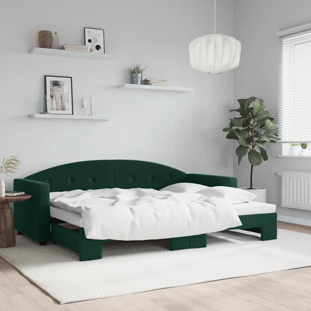 Divano Letto con Letto Estraibile Verde Scuro 80x200cm Velluto