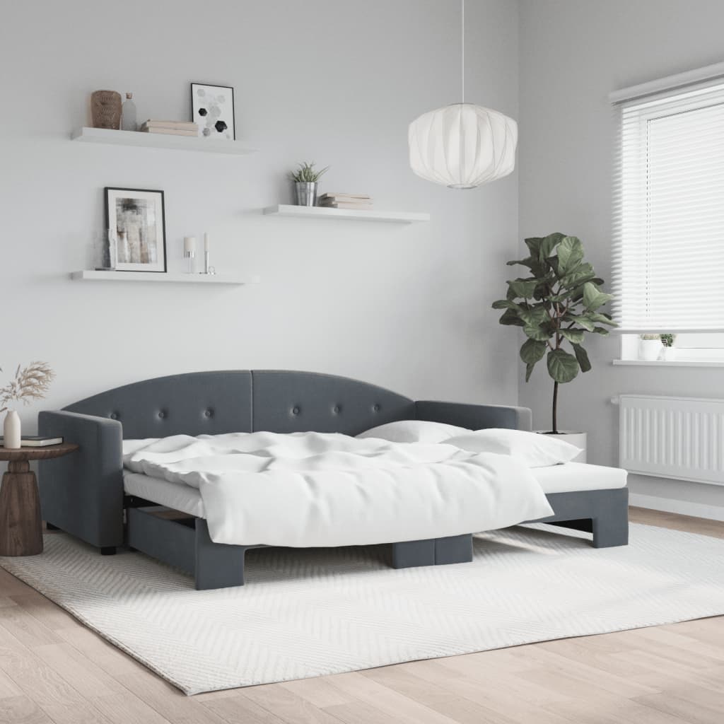 Divano Letto con Letto Estraibile Grigio Scuro 90x190cm Velluto