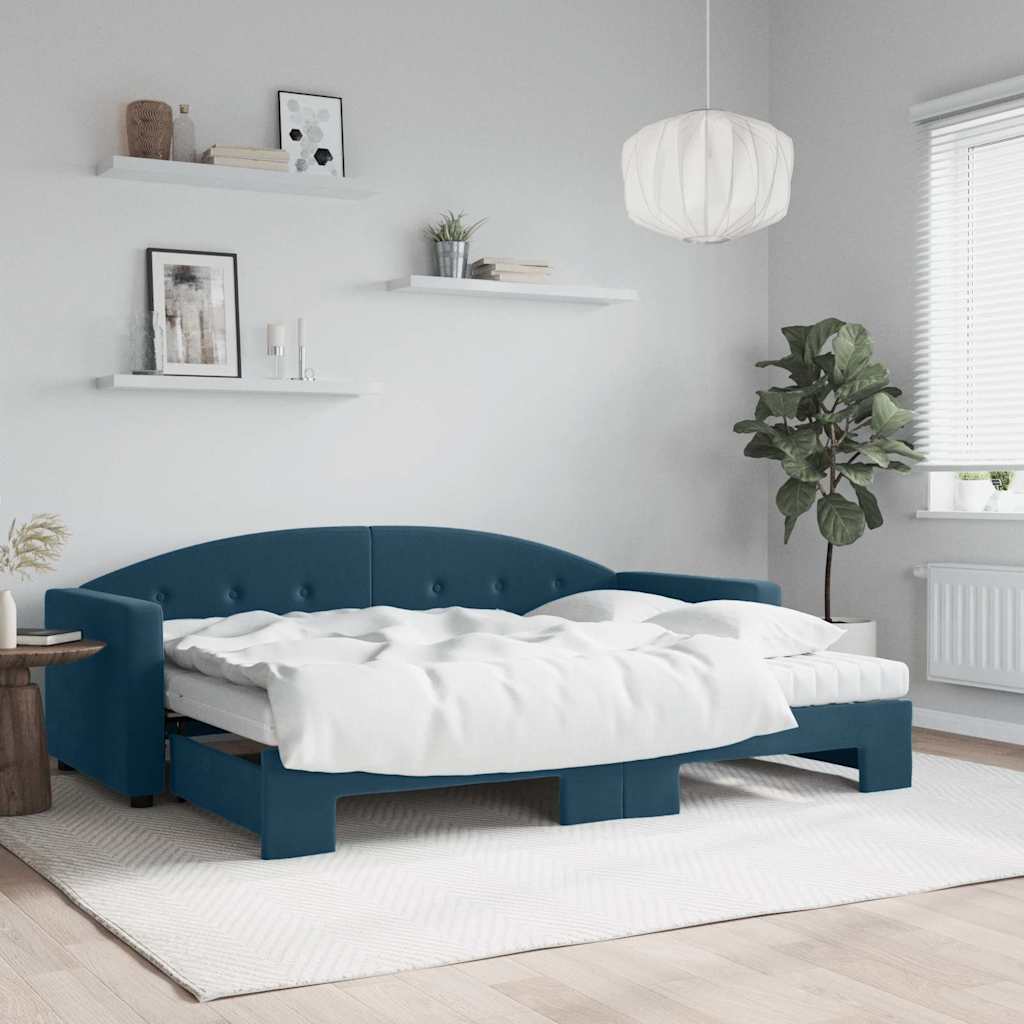 Divano Letto Estraibile con Materassi Blu 80x200 cm Velluto