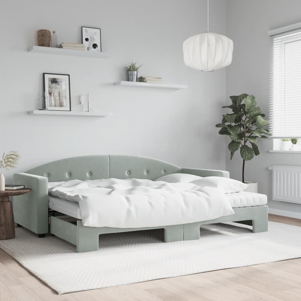Divano Letto Estraibile Materassi Grigio Chiaro 80x200 Velluto