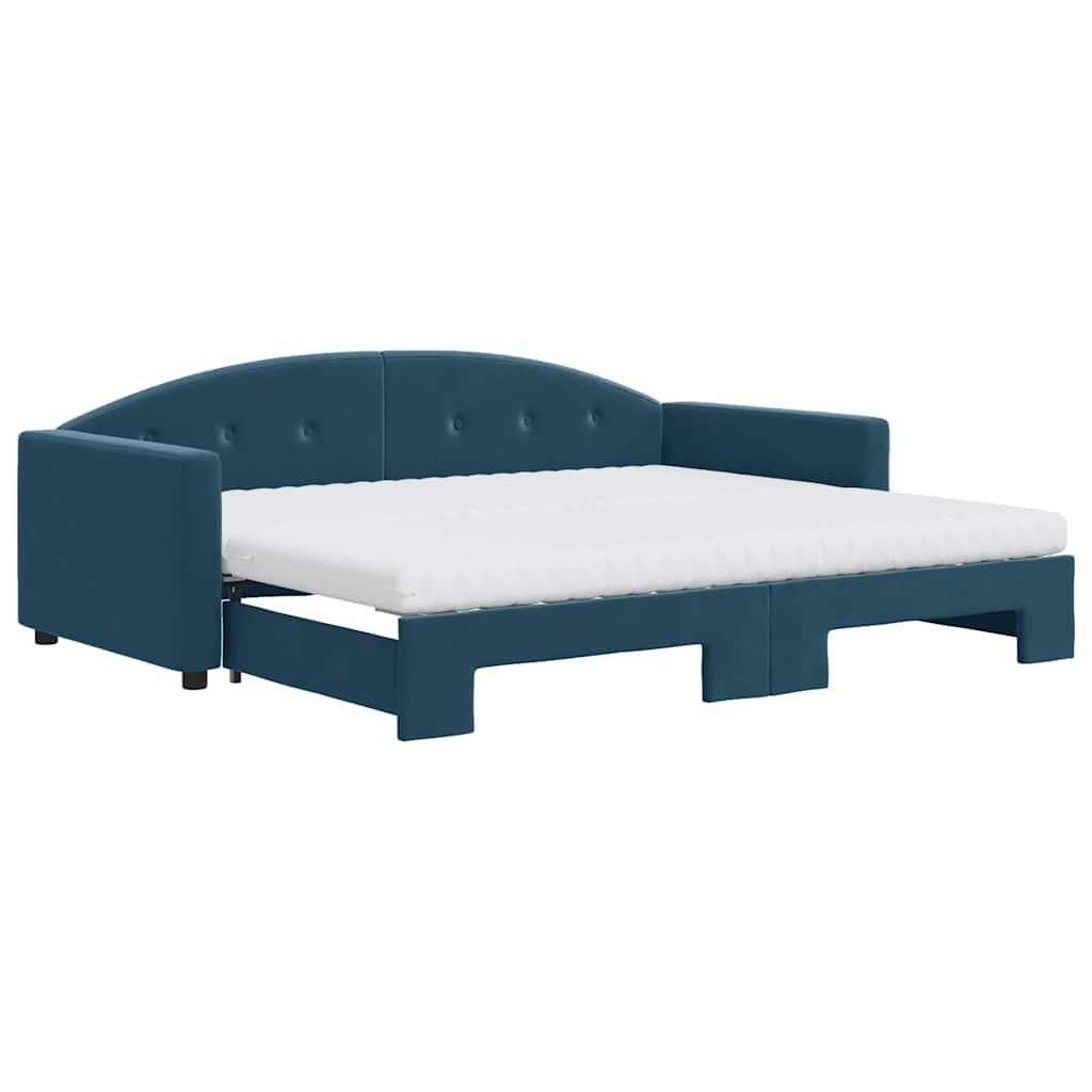 Divano Letto Estraibile con Materassi Blu 90x200 cm Velluto
