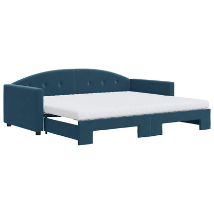 Divano Letto Estraibile con Materassi Blu 90x200 cm Velluto