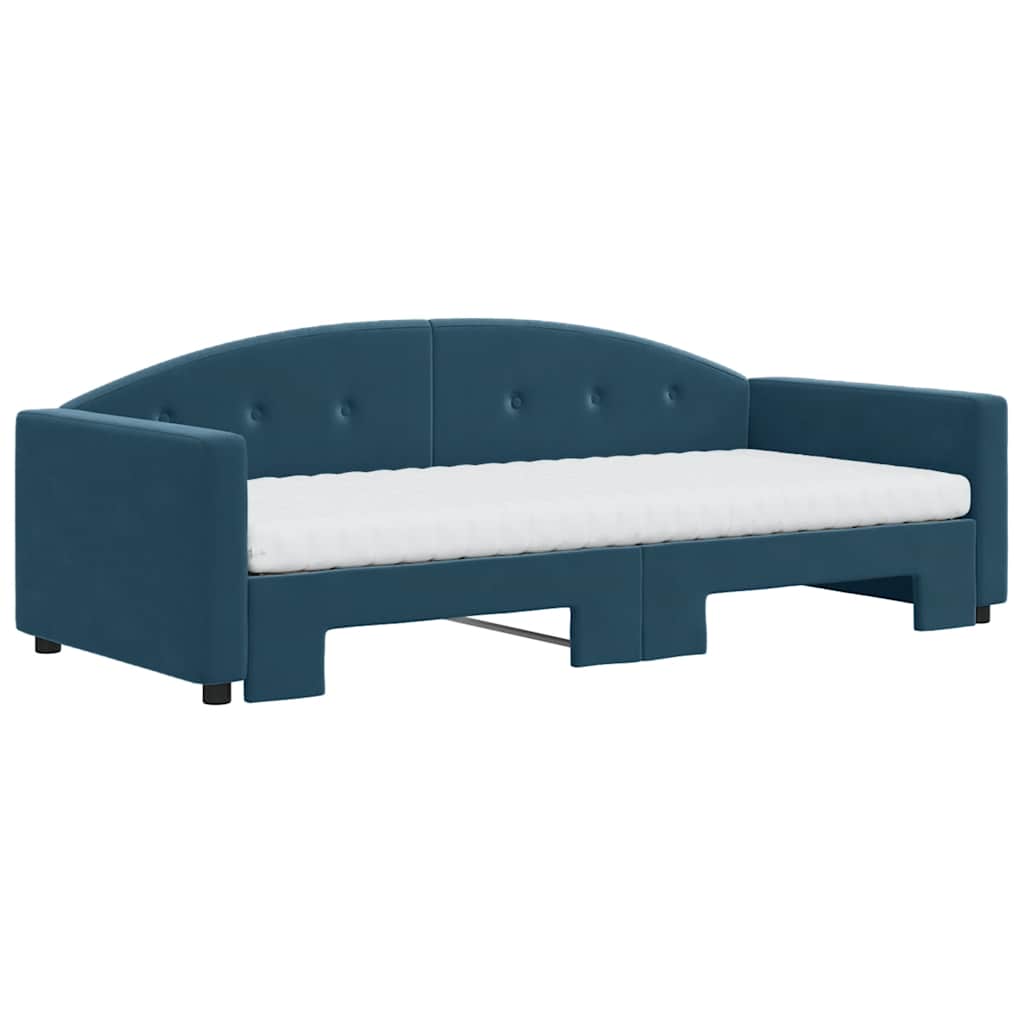 Divano Letto Estraibile con Materassi Blu 90x200 cm Velluto