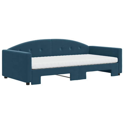 Divano Letto Estraibile con Materassi Blu 100x200 cm Velluto