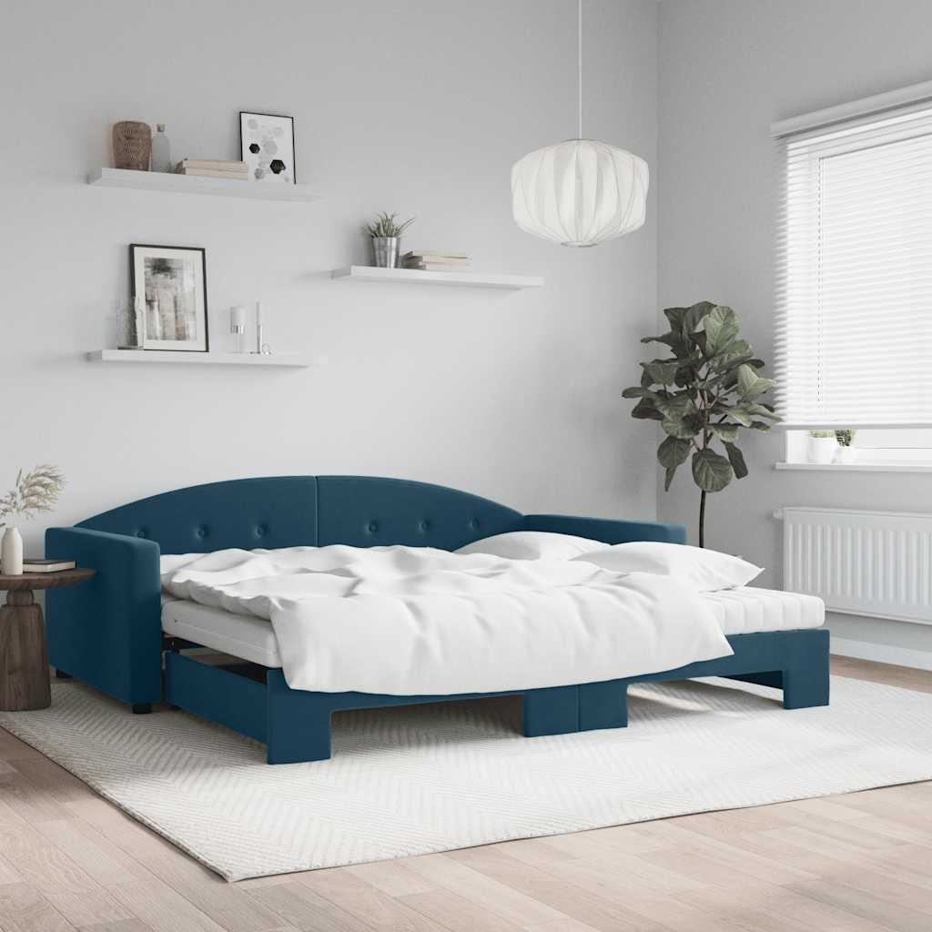 Divano Letto Estraibile con Materassi Blu 100x200 cm Velluto