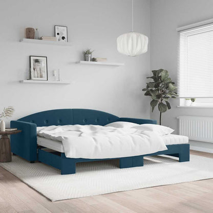 Divano Letto Estraibile con Materassi Blu 100x200 cm Velluto
