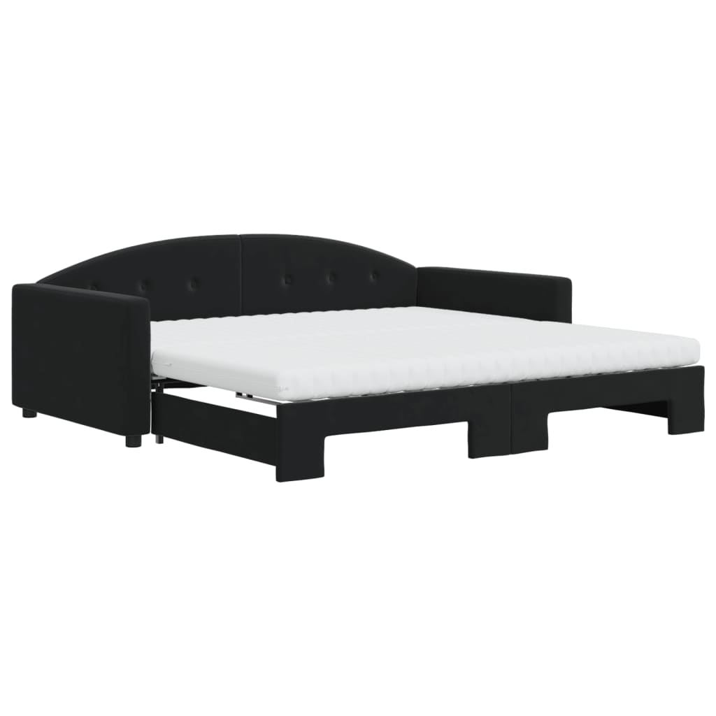 Divano Letto Estraibile con Materassi Nero 100x200 cm Velluto