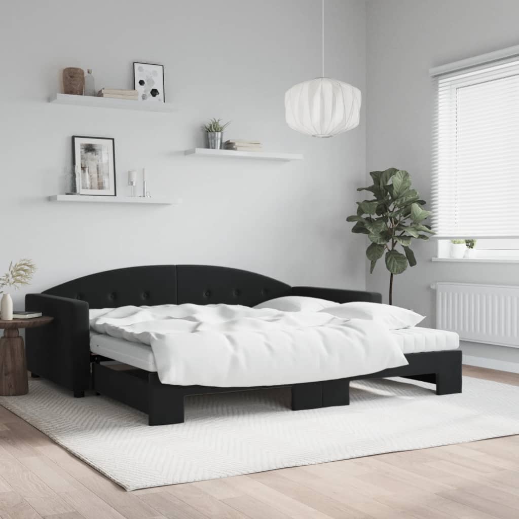 Divano Letto Estraibile con Materassi Nero 100x200 cm Velluto
