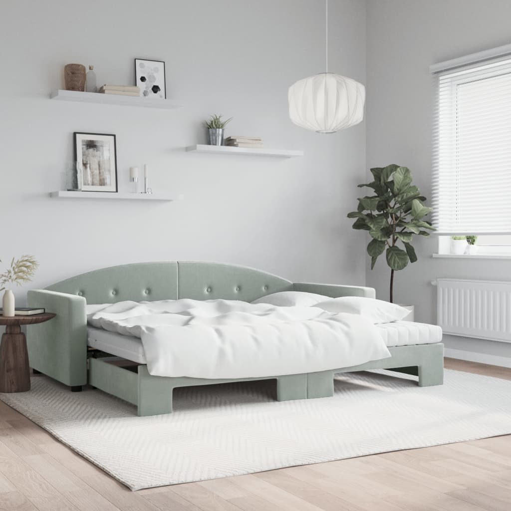 Divano Letto Estraibile Materassi Grigio Chiaro 90x190 Velluto