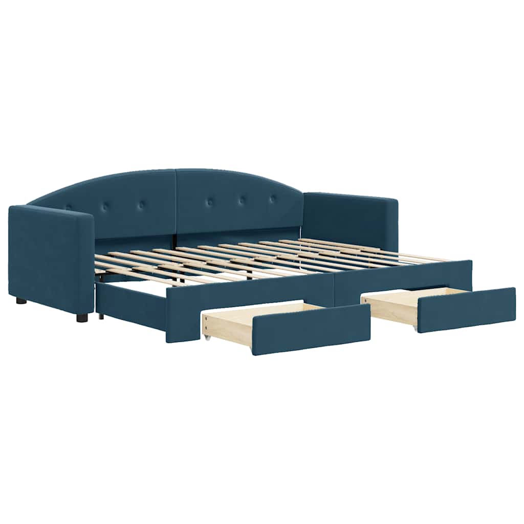 Divano Letto Estraibile con Cassetti Blu 80x200 cm Velluto