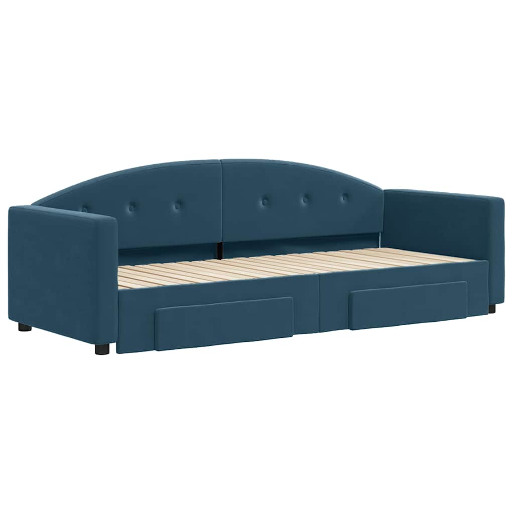 Divano Letto Estraibile con Cassetti Blu 80x200 cm Velluto