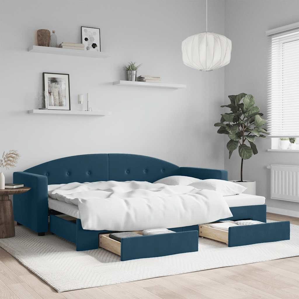 Divano Letto Estraibile con Cassetti Blu 80x200 cm Velluto