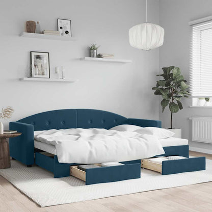 Divano Letto Estraibile con Cassetti Blu 80x200 cm Velluto