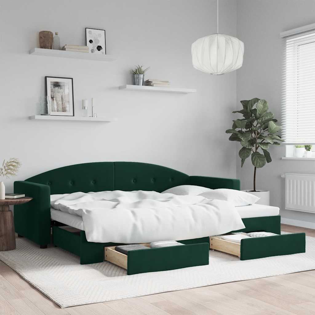 Divano Letto Estraibile Cassetti Verde Scuro 80x200cm Velluto