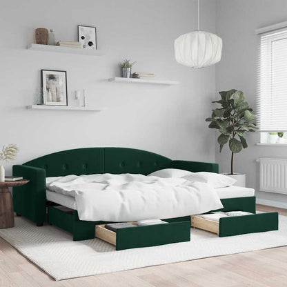 Divano Letto Estraibile Cassetti Verde Scuro 80x200cm Velluto
